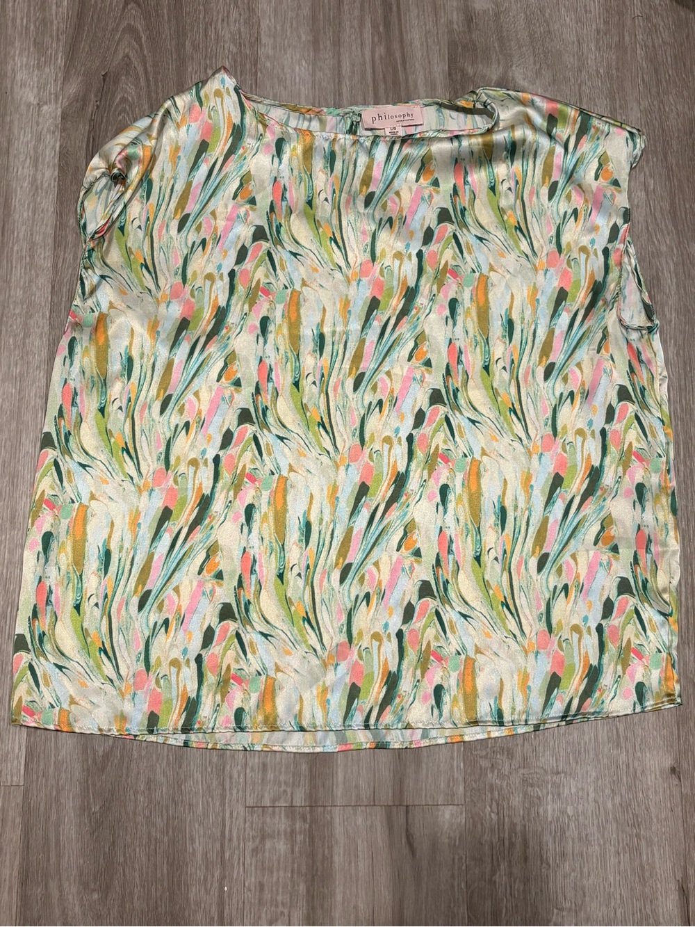 Philosophy cream floral painted blouse with green and pink accents